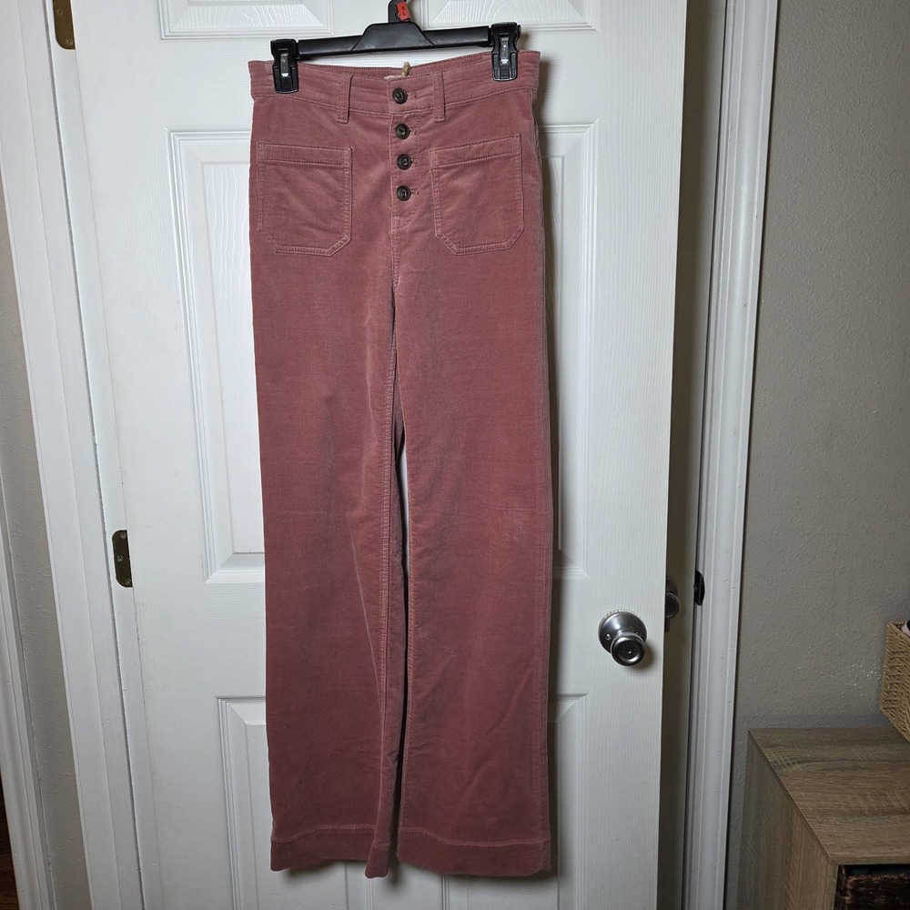 Faherty sz 25 Stretch Corduroy Patch Pocket Pants pink button fly casual fall